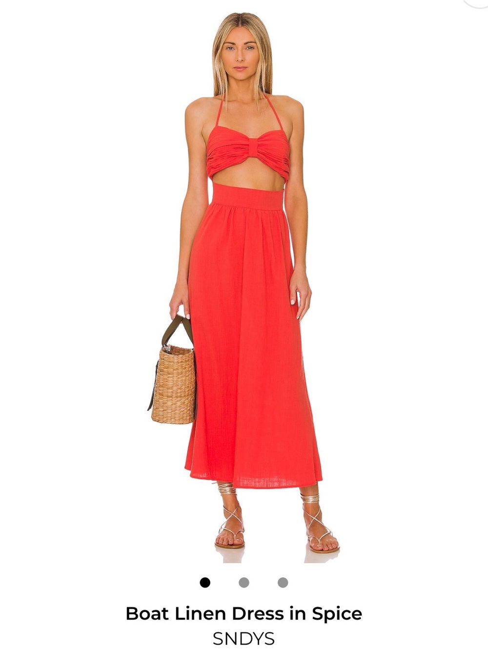 SNDYS Red Halter Maxi Dress - Linen Summer Style